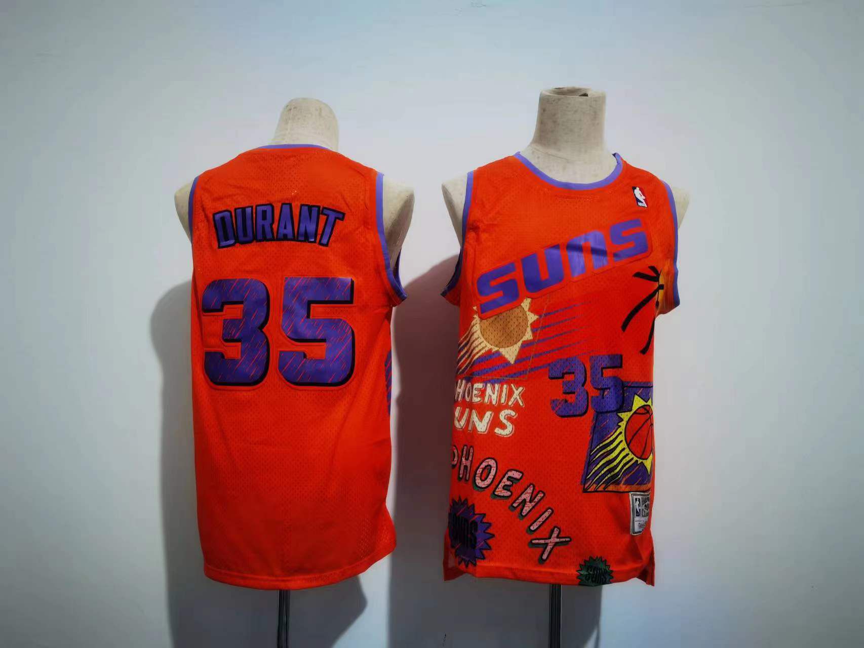 Men Phoenix Suns #35 Kevin Durant Orange Sketching version NBA Jersey